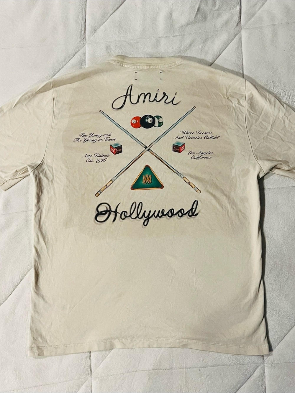 AMIRI Hollywood Cue Ball Pool Stick Beige T-Shirt Men’s Size Medium